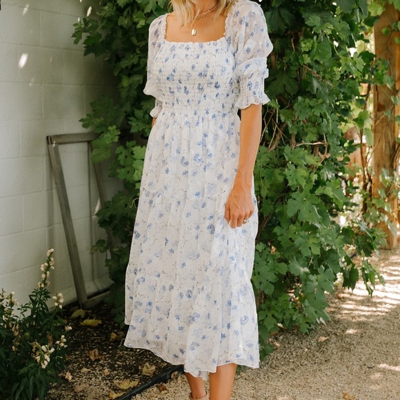 Baltic Born Fabian Jacquard Midi Dress | Blue Floral Size SS - Picture 5 of 5